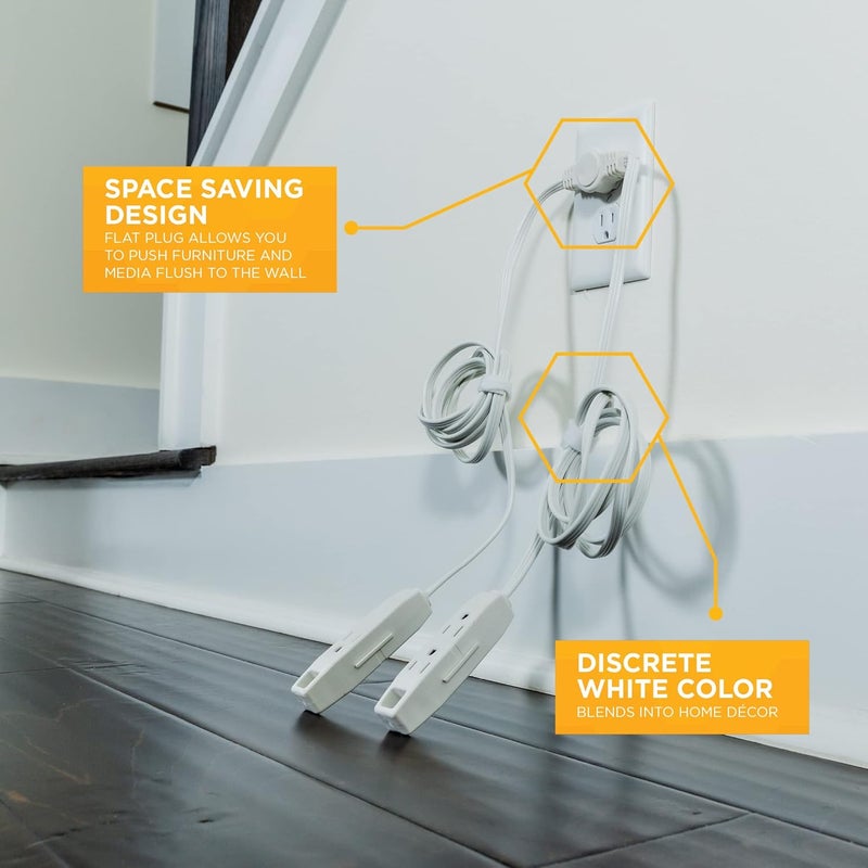Woods Woods 67014340 Sofa Cord 6 Total Outlets 6 Foot Cord on Each Side 16 Gauge 3 Prong Grounded Plug  White  - Image 3