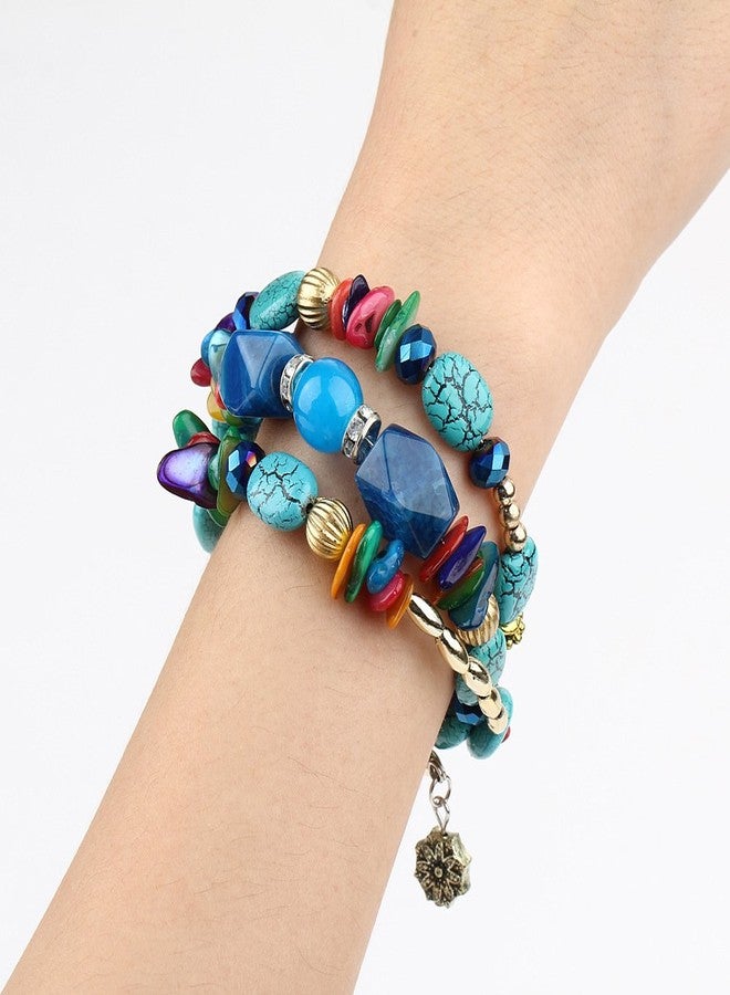 WLL Boho Colorful Multilayer Irregular Agate Beads Charm Bracelets for Women Vintage Jade Stone Man Bracelets Yoga Bangles Ethnic Jewelry (A:Colorful) - Image 3