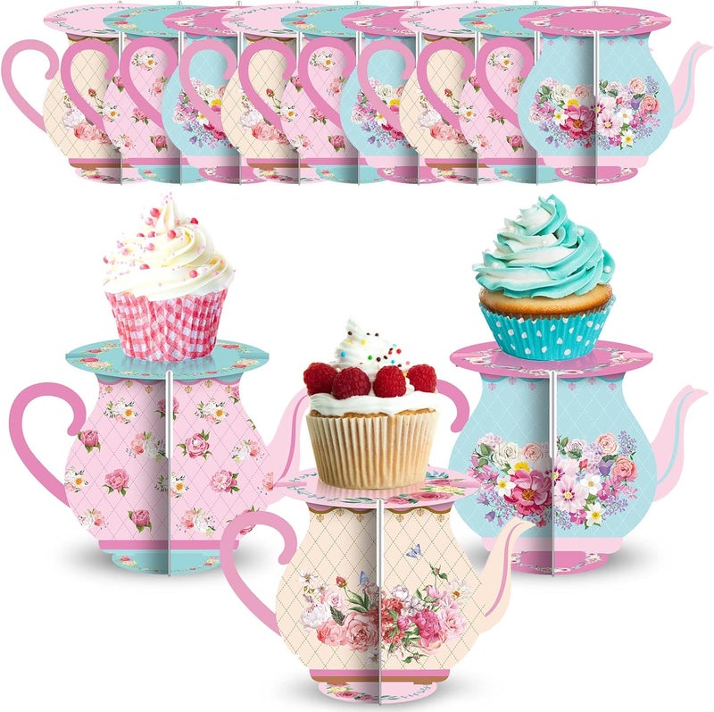 Rtteri 12 Pcs Tea Party Decorations Small Teapot Cupcake Stand Teapot Party Favors Vintage Tea Table Decorations Flower Cake Dessert Stand for Baby Shower Birthday Wedding Women Girl Supplies - Image 1