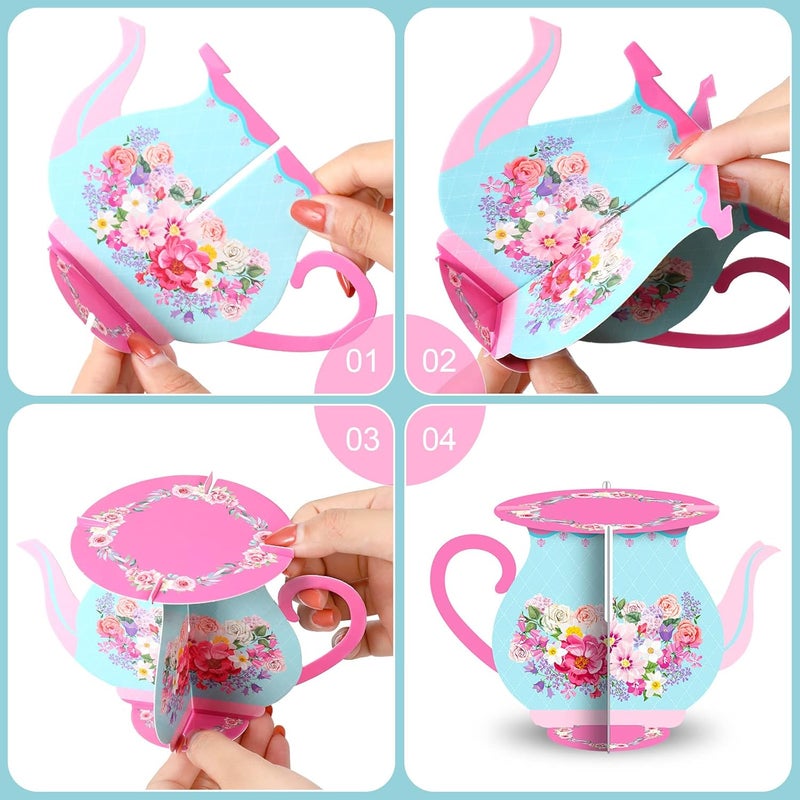 Rtteri 12 Pcs Tea Party Decorations Small Teapot Cupcake Stand Teapot Party Favors Vintage Tea Table Decorations Flower Cake Dessert Stand for Baby Shower Birthday Wedding Women Girl Supplies - Image 4