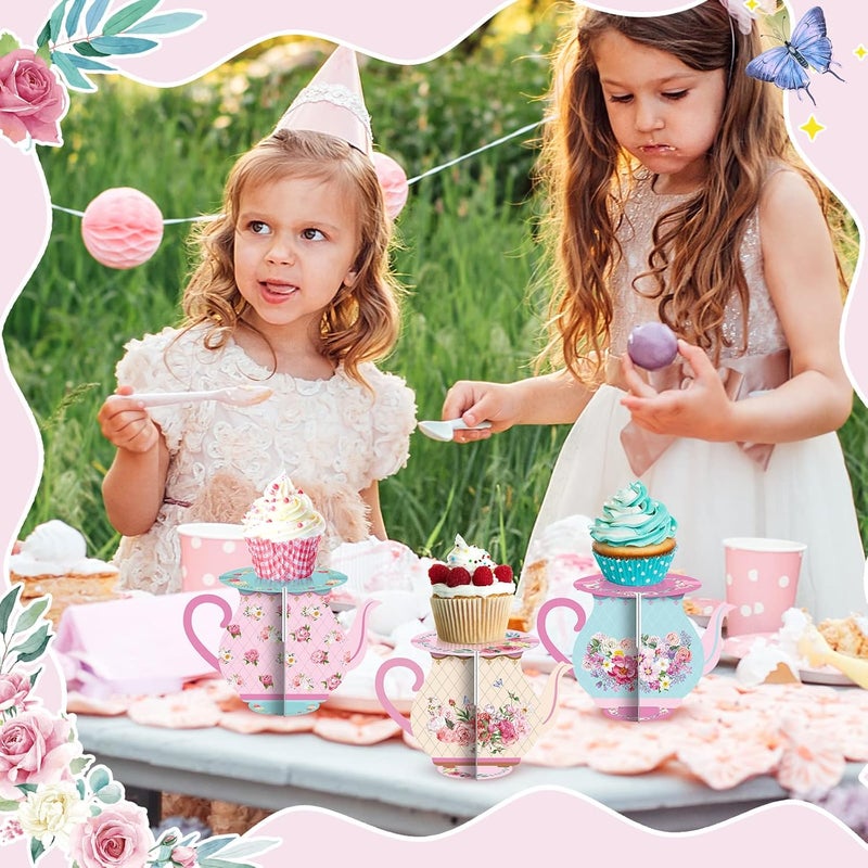 Rtteri 12 Pcs Tea Party Decorations Small Teapot Cupcake Stand Teapot Party Favors Vintage Tea Table Decorations Flower Cake Dessert Stand for Baby Shower Birthday Wedding Women Girl Supplies - Image 5