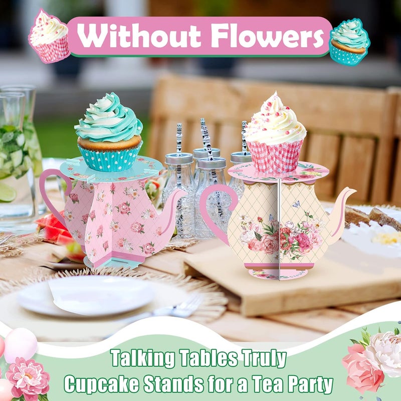 Rtteri 12 Pcs Tea Party Decorations Small Teapot Cupcake Stand Teapot Party Favors Vintage Tea Table Decorations Flower Cake Dessert Stand for Baby Shower Birthday Wedding Women Girl Supplies - Image 3
