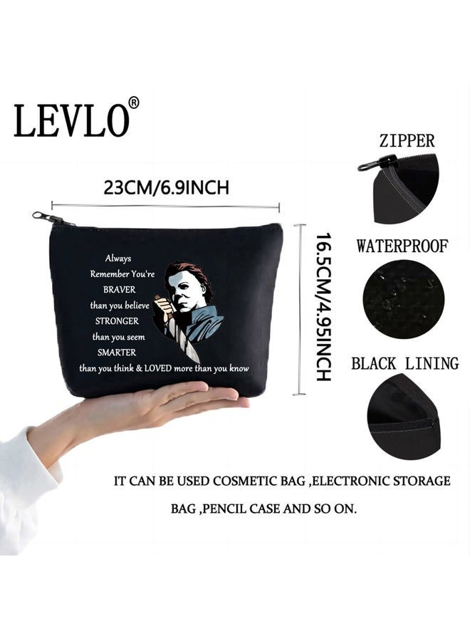 LEVLO Michael Myers Cosmetic Make Up Bag Horror Movie Fans Gift You're Braver Stronger Smarter Than You Think Makeup Zipper Pouch Bag for Friend Family, Always Michael Myers, Cosmetic Bag - Image 2