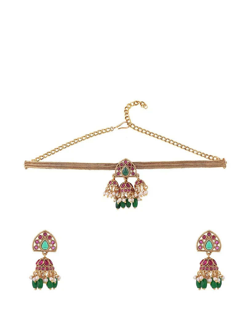 Priyaasi White Kundan Studded Beaded Jewellery Set