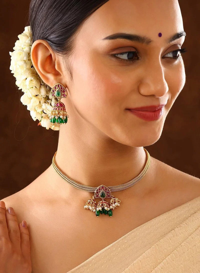Priyaasi White Kundan Studded Beaded Jewellery Set