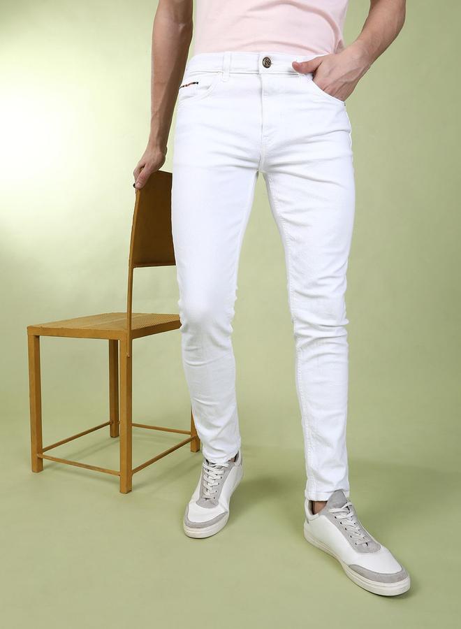 The Indian Garage Co Men Mid Rise Slim Fit White Jeans - Image 1