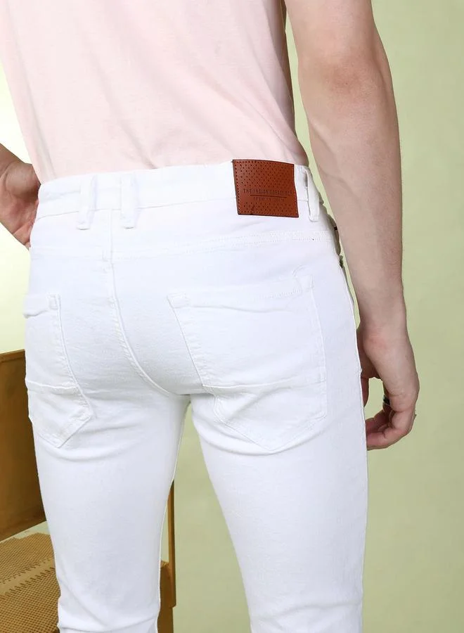 The Indian Garage Co White The Indian Garage Co Men Mid Rise Slim Fit White Jeans for Men | Best Price UAE