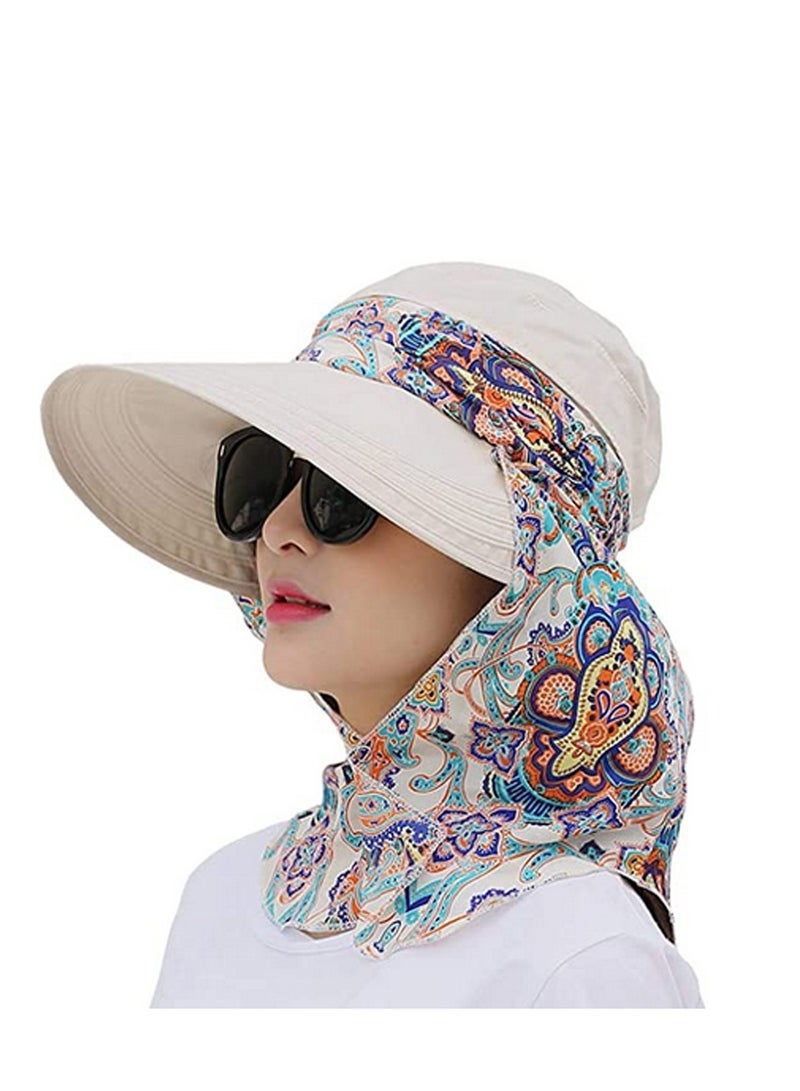 Generic Sun Visor Hat Outdoor 2-in-1 Wide Brim Hat with Detachable Neck Protector Hood and Neck Protector Scarf UPF 50+ Anti-UV Summer Beach Hat  - Image 1