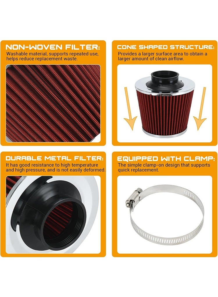 Mr.Smart Performance Car Air Filter, Cone-Shaped, Washable Non-Woven Material, Red with Chrome Cap - Image 3