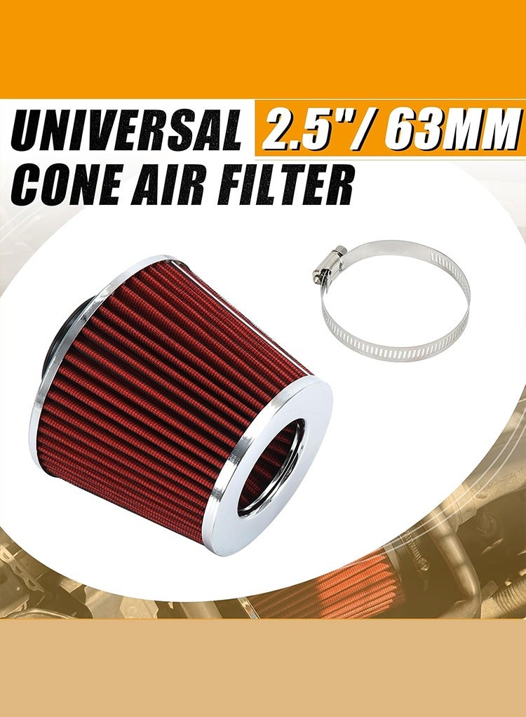 Mr.Smart Performance Car Air Filter, Cone-Shaped, Washable Non-Woven Material, Red with Chrome Cap - Image 2
