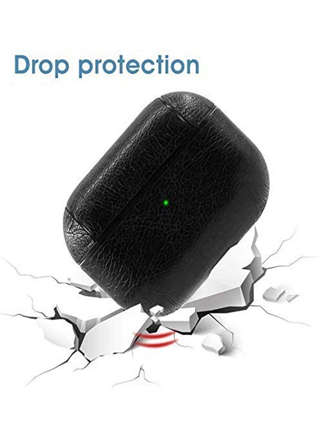 Leather Case for AirPods Pro, AirPods Case Protective Case with Hook Black Headphones PU Case (LED Visible) (Supports Wireless Charging) for Apple AirPods Pro/Pro 2 - Black  - Image 5