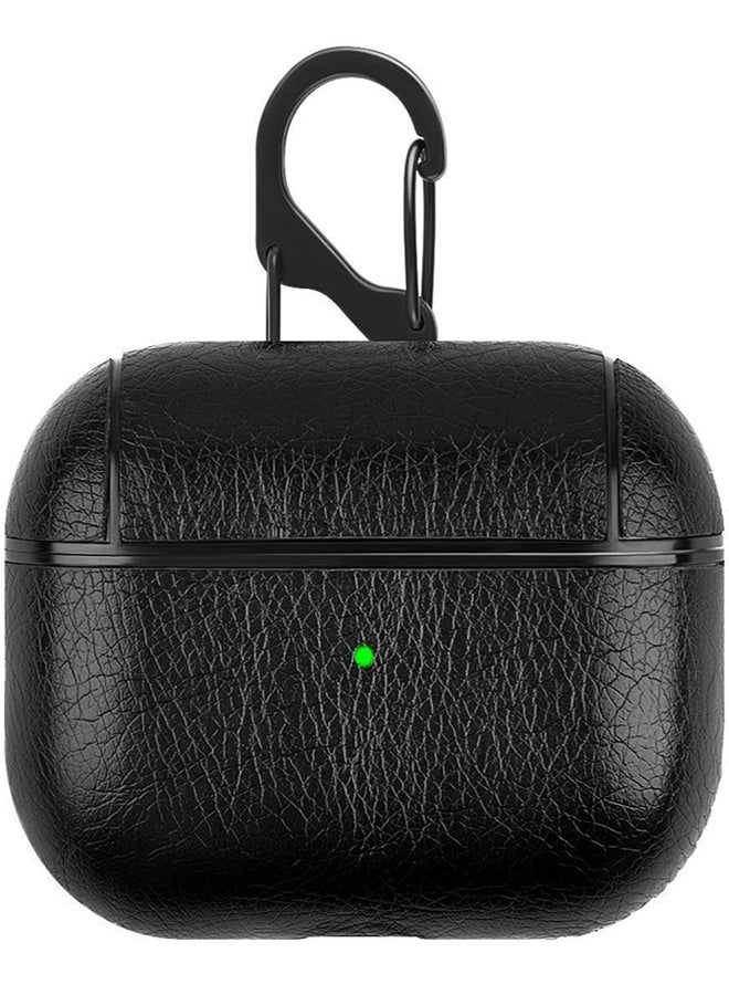 Leather Case for AirPods Pro, AirPods Case Protective Case with Hook Black Headphones PU Case (LED Visible) (Supports Wireless Charging) for Apple AirPods Pro/Pro 2 - Black  - Image 1