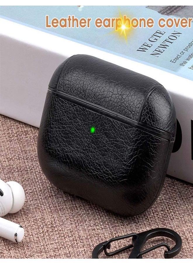 Leather Case for AirPods Pro, AirPods Case Protective Case with Hook Black Headphones PU Case (LED Visible) (Supports Wireless Charging) for Apple AirPods Pro/Pro 2 - Black  - Image 2