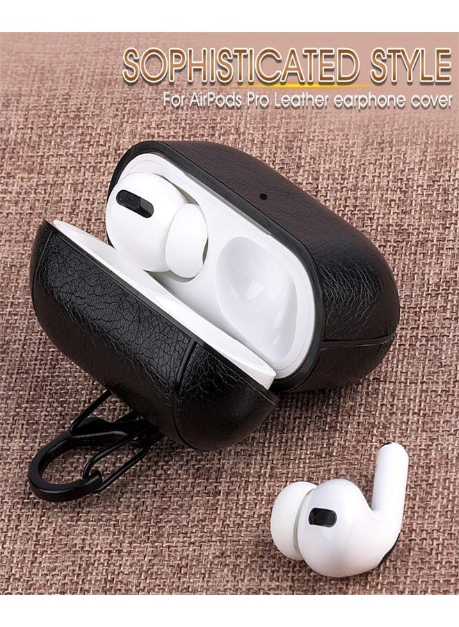 Leather Case for AirPods Pro, AirPods Case Protective Case with Hook Black Headphones PU Case (LED Visible) (Supports Wireless Charging) for Apple AirPods Pro/Pro 2 - Black  - Image 3