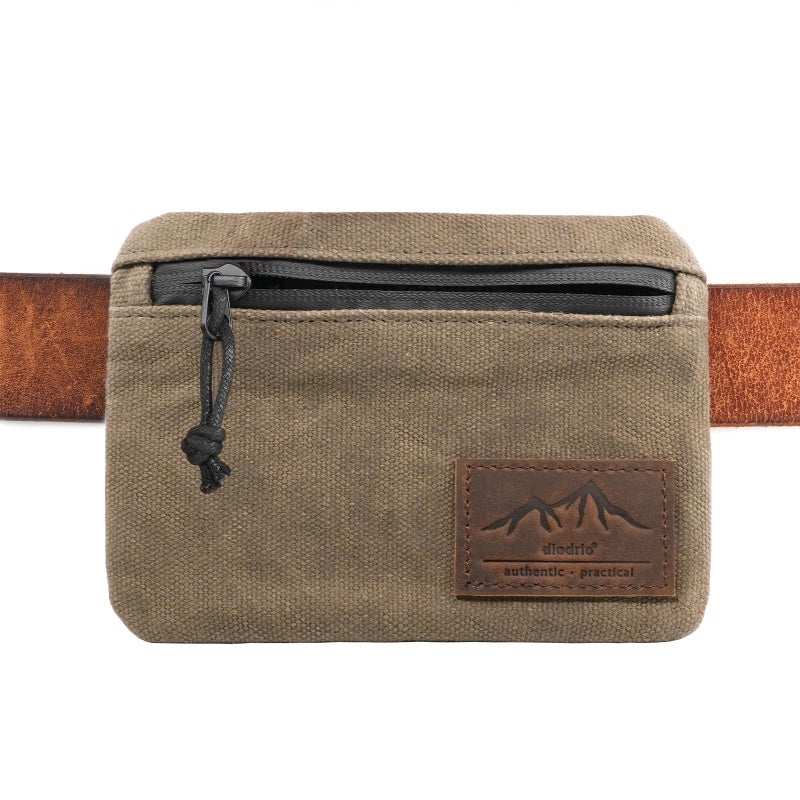 diodrio Belt Zipper Pouches for Men Women Compact EDC Pouch, YKK Zipper, Anti-theft Pickpocket Proof Safety Wallets, Waist Pack for Traveling Hiking, Water Resistant, Tough Waxed Canvas, Olive - Image 1