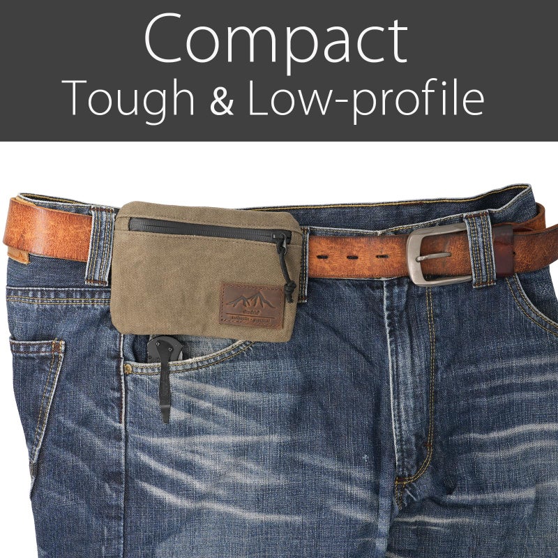 diodrio Belt Zipper Pouches for Men Women Compact EDC Pouch, YKK Zipper, Anti-theft Pickpocket Proof Safety Wallets, Waist Pack for Traveling Hiking, Water Resistant, Tough Waxed Canvas, Olive - Image 3