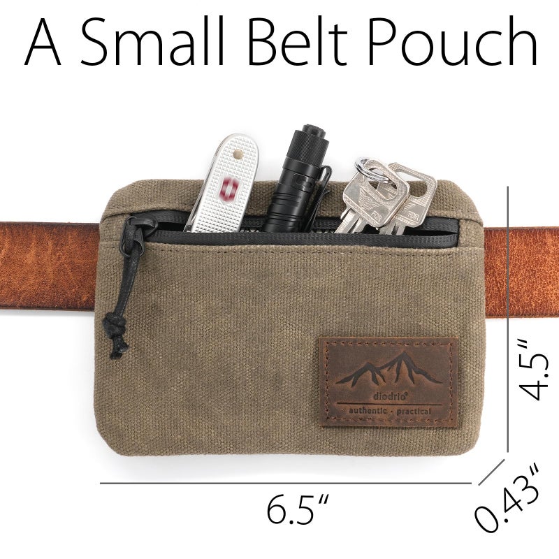 diodrio Belt Zipper Pouches for Men Women Compact EDC Pouch, YKK Zipper, Anti-theft Pickpocket Proof Safety Wallets, Waist Pack for Traveling Hiking, Water Resistant, Tough Waxed Canvas, Olive - Image 2