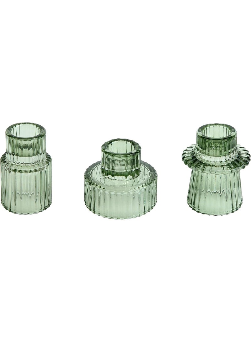 Taper Glass Candlestick Holders Tealight Candle Holders for Table Centerpieces, Wedding Decor and Dinner Party (3 Pcs, Green) - Image 1