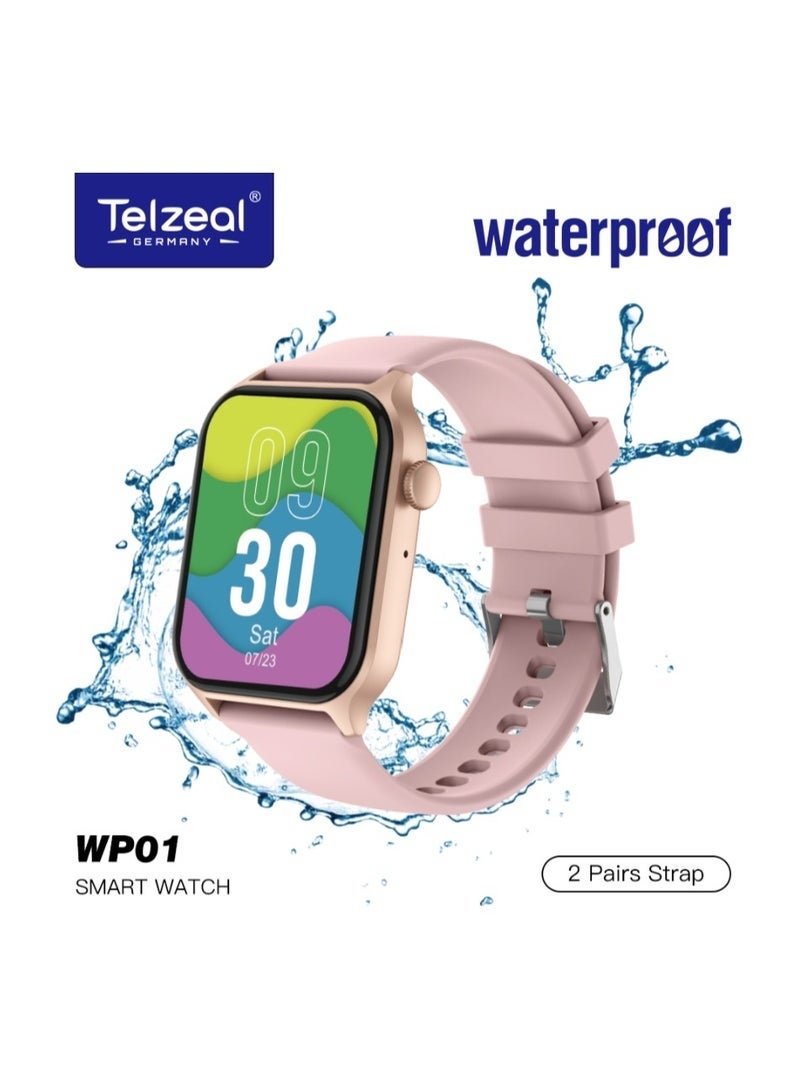 Telzeal WP01 Waterproof Smart Watch with Full‑Touch Display, Fitness Tracker, 2 Interchangeable Straps, IP‑68 Water Resistance, Health Monitoring – Stylish Unisex Design - Image 1
