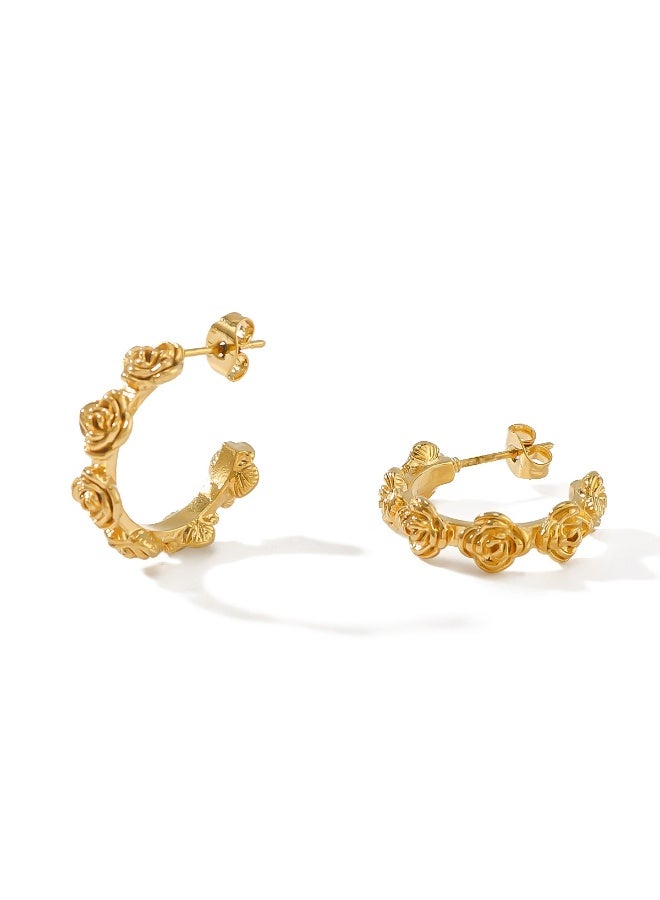 Rose Garden Gold-Plated Hoop Earrings for Women – Floral-Inspired, Lightweight– Elegant Jewelry for Daily Wear, Weddings & Gifts  - Image 1