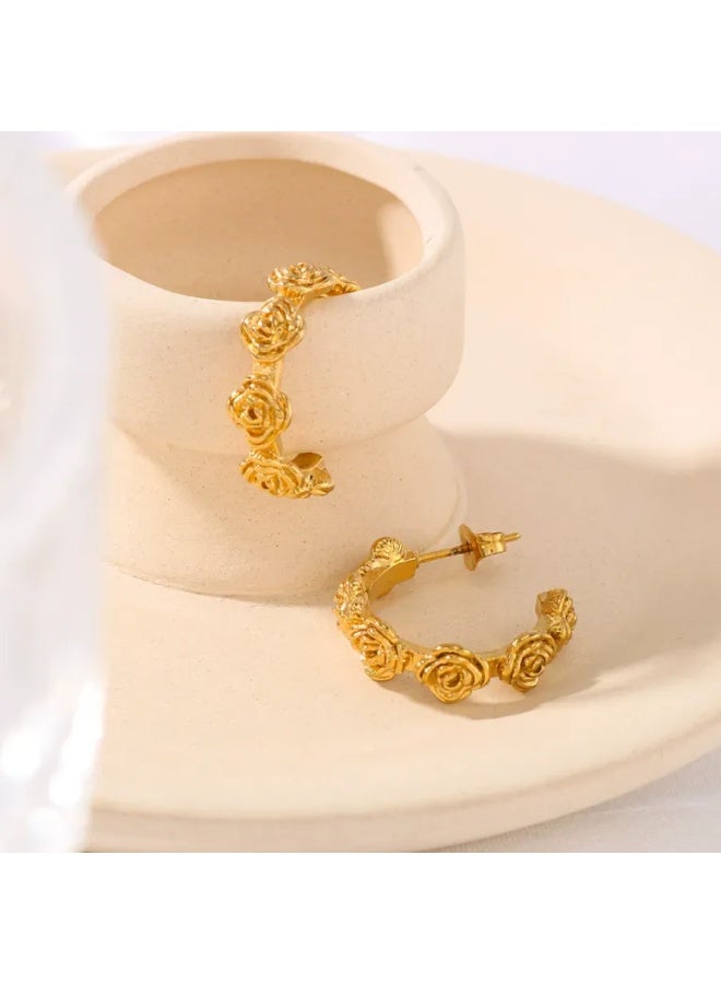 Rose Garden Gold-Plated Hoop Earrings for Women – Floral-Inspired, Lightweight– Elegant Jewelry for Daily Wear, Weddings & Gifts  - Image 2