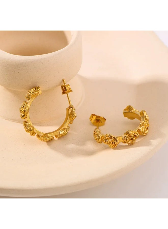 Rose Garden Gold-Plated Hoop Earrings for Women – Floral-Inspired, Lightweight– Elegant Jewelry for Daily Wear, Weddings & Gifts  - Image 3