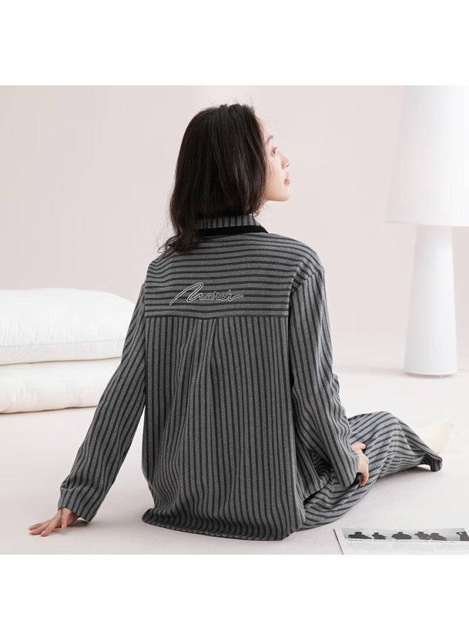 Fenton Fenteng Women's Pajamas Class A 7a Antibacterial 100% Cotton New Striped Couple Sleepwear Homewear - Image 3