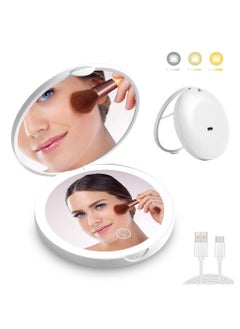 Generic Led Travel Makeup Mirror, Rechargeable Magnification 1x/2x, with Light USB Rechargeable Small Pocket Mirror Dimmable Portable Makeup Mirror for Handbags Purses Pockets Gifts for Girls (White)  - Image 2