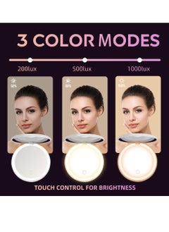 Generic Led Travel Makeup Mirror, Rechargeable Magnification 1x/2x, with Light USB Rechargeable Small Pocket Mirror Dimmable Portable Makeup Mirror for Handbags Purses Pockets Gifts for Girls (White)  - Image 5