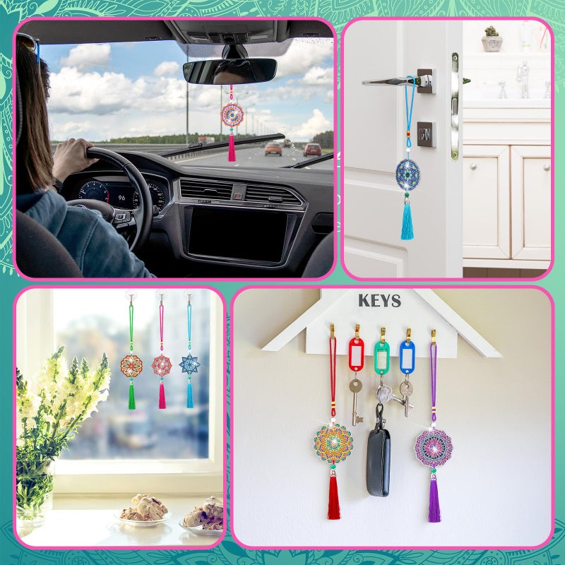 JenPen 12 Pcs Diamond Painting Car Ornaments Diamond Art Ornament for Car Double Sided Painting Hanging Ornament Crystal Gem Garden Decoration Paint DIY Kit(Mandala) - Image 5