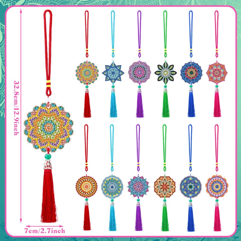 JenPen 12 Pcs Diamond Painting Car Ornaments Diamond Art Ornament for Car Double Sided Painting Hanging Ornament Crystal Gem Garden Decoration Paint DIY Kit(Mandala) - Image 3