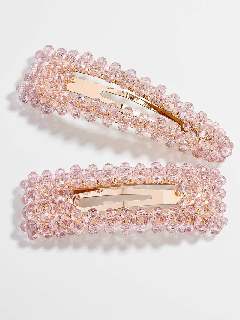 Pink Crystal Facet Pearl Hair Clip for Women Girls Mothers Day Gifts Set Rhinestone Big Faux Hairpins Barrette Slides Her Fashion Wedding Accessories Ladies Christmas Birthday Party Favors