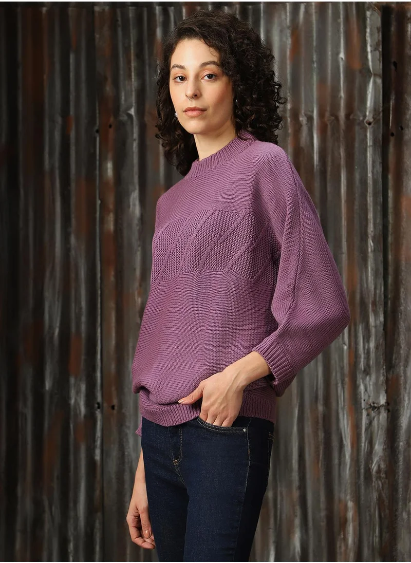 هاي ستار Women's Sea Fog 100% Acrylic Solid Oversized Sweater