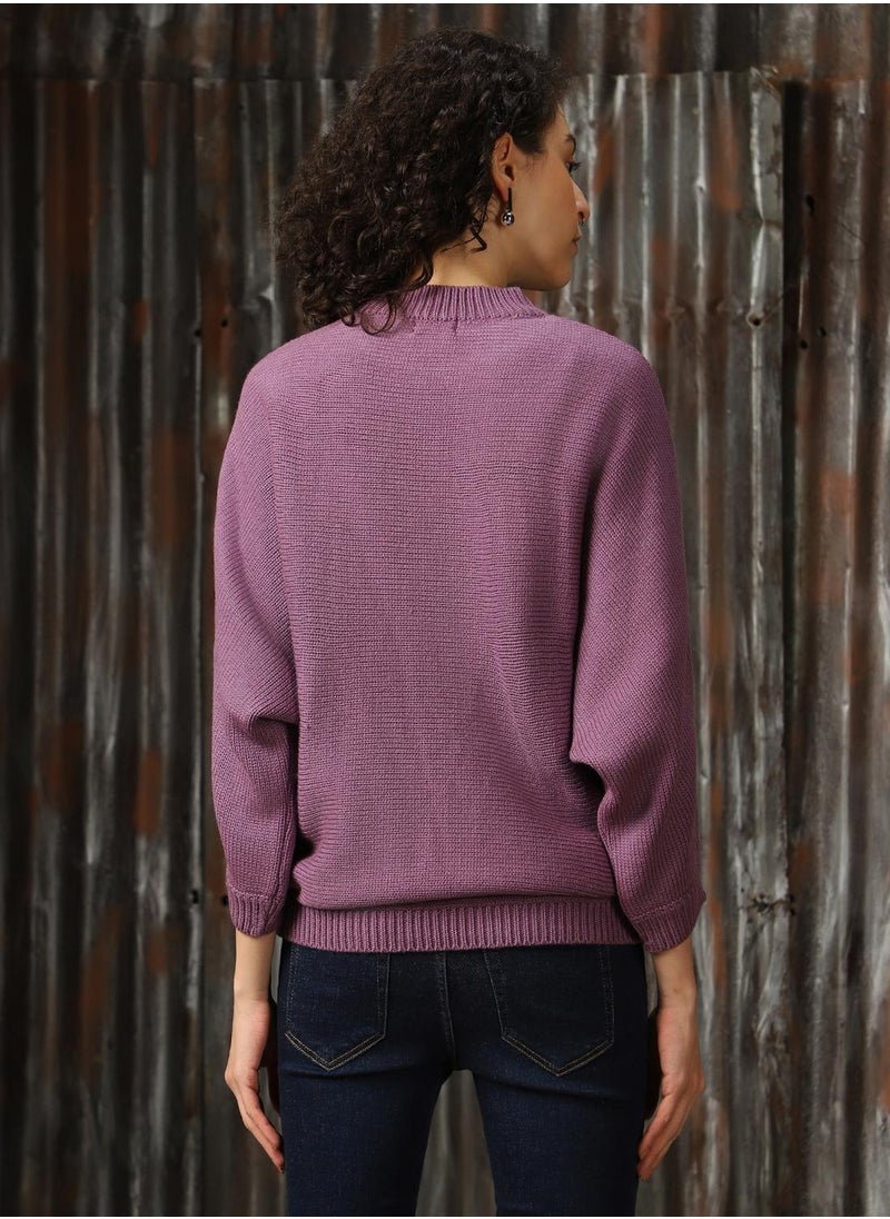 HIGH STAR Women's Sea Fog 100% Acrylic Solid Oversized Sweater  - Image 3