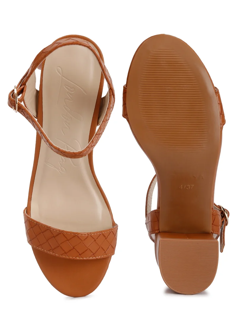 London Rag Block Heeled Slip On Sandals in Tan