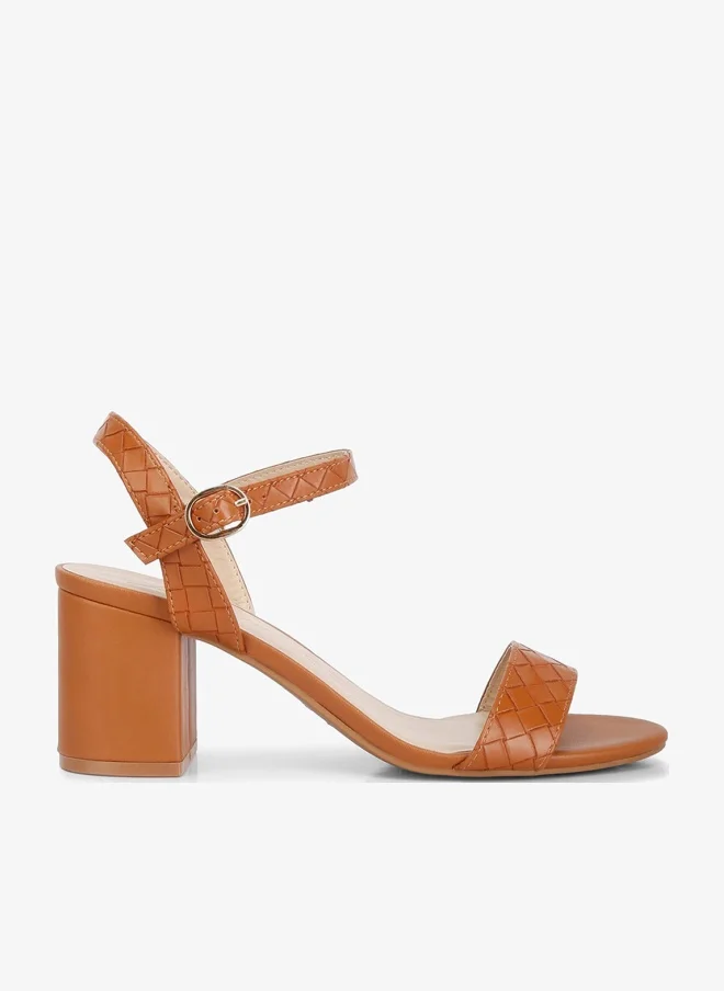 Strap Block Heel Sandals in Tan