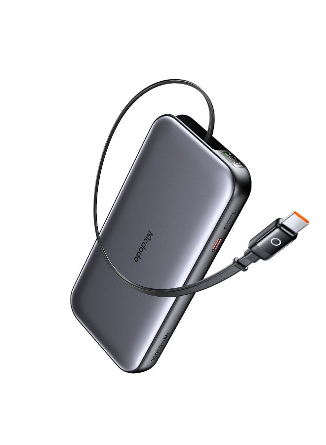 McDodo Power Bank with Built-in Cable, 10000mAh, 35W PD Fast Charging, Retractable USB-C Cable, LED Display, No Loose Cables, Portable Charger, Black, MC-0730 - Image 1