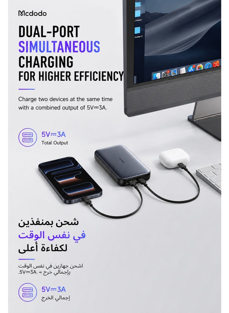 مكدودو McDodo بنك طاقة مع كابل مدمج، 10000mAh، شحن سريع 35W PD، كابل USB-C قابل للسحب، شاشة LED، بدون كابلات منفصلة، أسود، MC-0730 - Image 4