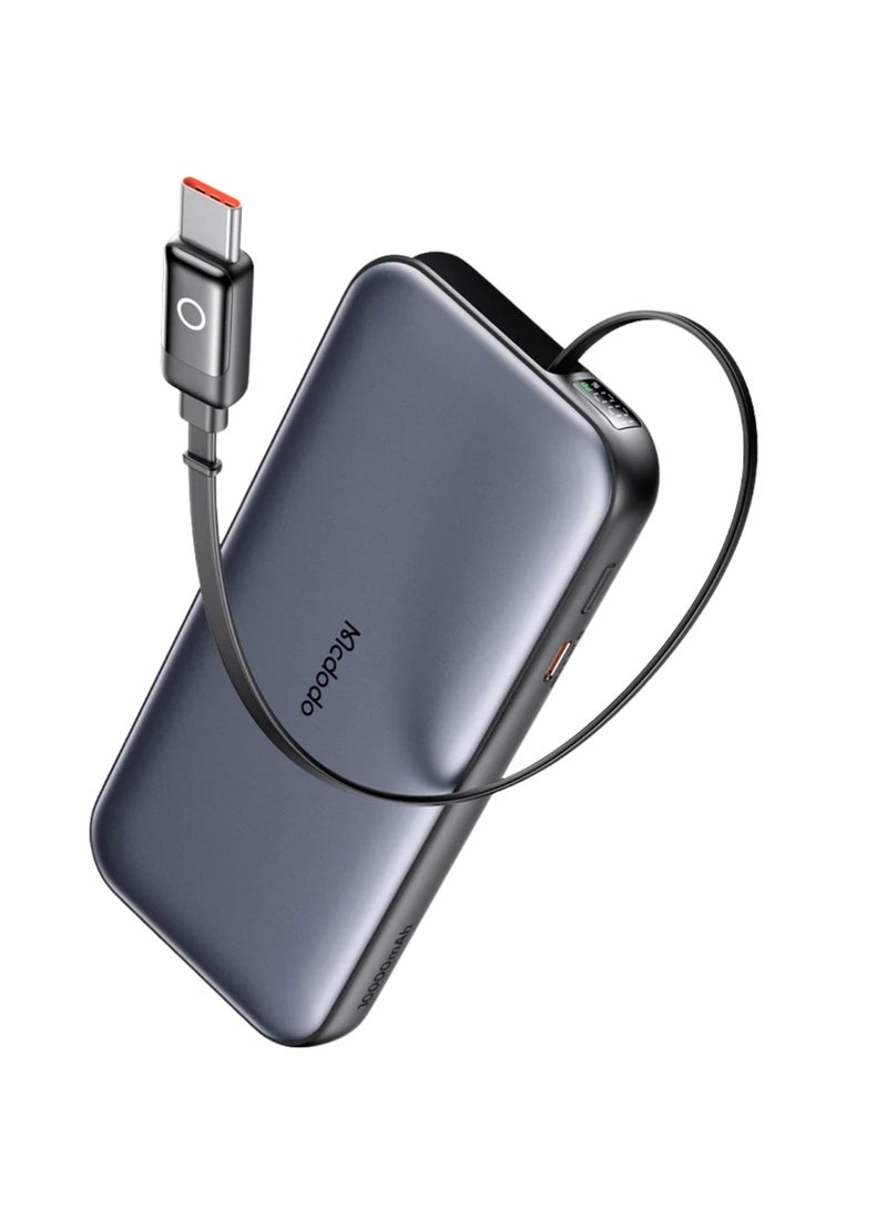 McDodo Power Bank with Built-in Cable, 10000mAh, 35W PD Fast Charging, Retractable USB-C Cable, LED Display, No Loose Cables, Portable Charger, Black, MC-0730 - Image 2