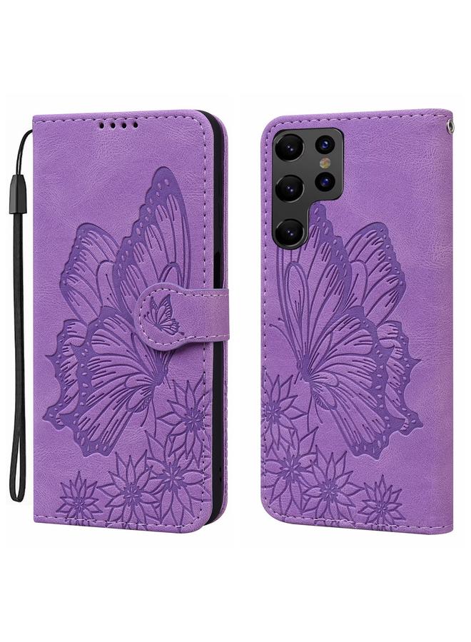 erorex Case For Samsung Galaxy S25 Ultra 5G Retro Skin Feel Butterflies Embossing Horizontal Flip Leather Phone Case - Image 1