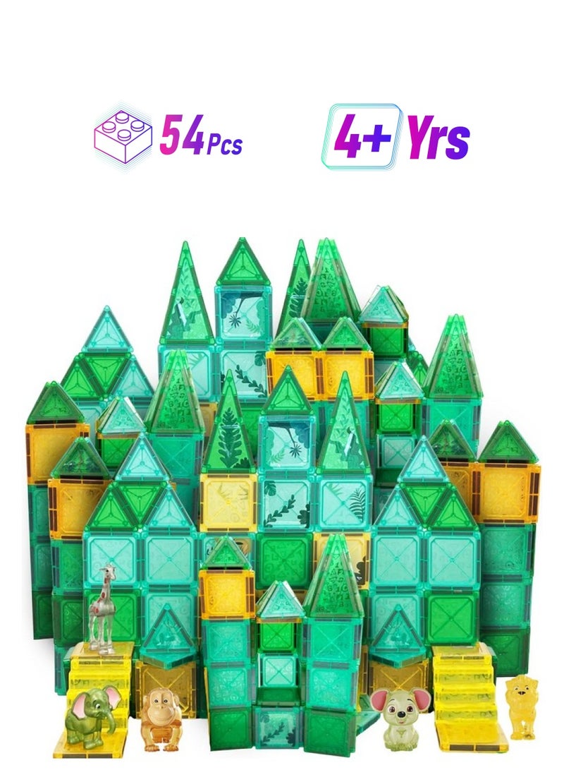 Atlasonix Magnetic Tiles Educational Toys For Ages 4-8 Magnet Building Blocks 54 Set Montessori Cubes For Boys Girls Christmas Birthday Present Gift Sensory Learning Preschool Daycare Kindergarden - Image 1