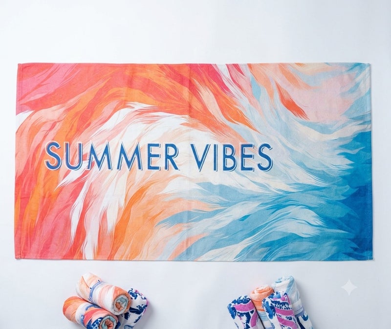 SUMMER VIBES Beach Towel – Sea Print – Multicolor – 140 × 70 cm - Image 3