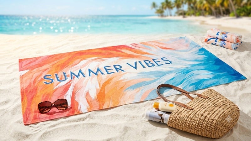 SUMMER VIBES Beach Towel – Sea Print – Multicolor – 140 × 70 cm - Image 2