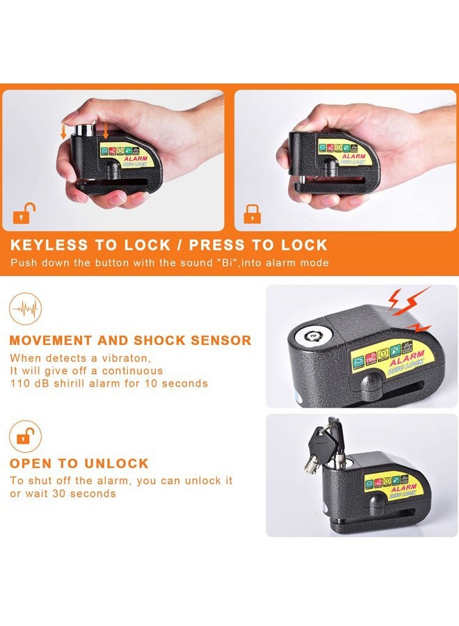 Mathtoxyz Motorcycle Alarm Disc Brake Lock, Motorcycle Locks Anti-Theft Security Wheel Disc Lock Waterproof 110dB Alarm Sound with 5ft Reminder Cable Keys and Carry Pouch for Motorbike Bike Scooter - Image 4