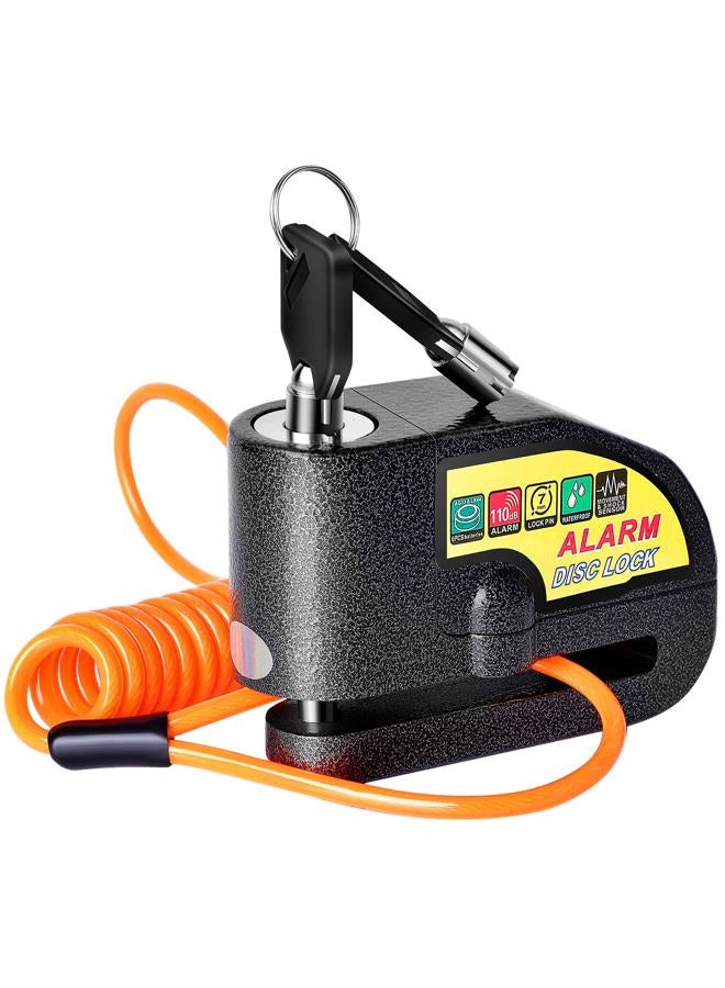 Mathtoxyz Motorcycle Alarm Disc Brake Lock, Motorcycle Locks Anti-Theft Security Wheel Disc Lock Waterproof 110dB Alarm Sound with 5ft Reminder Cable Keys and Carry Pouch for Motorbike Bike Scooter - Image 1