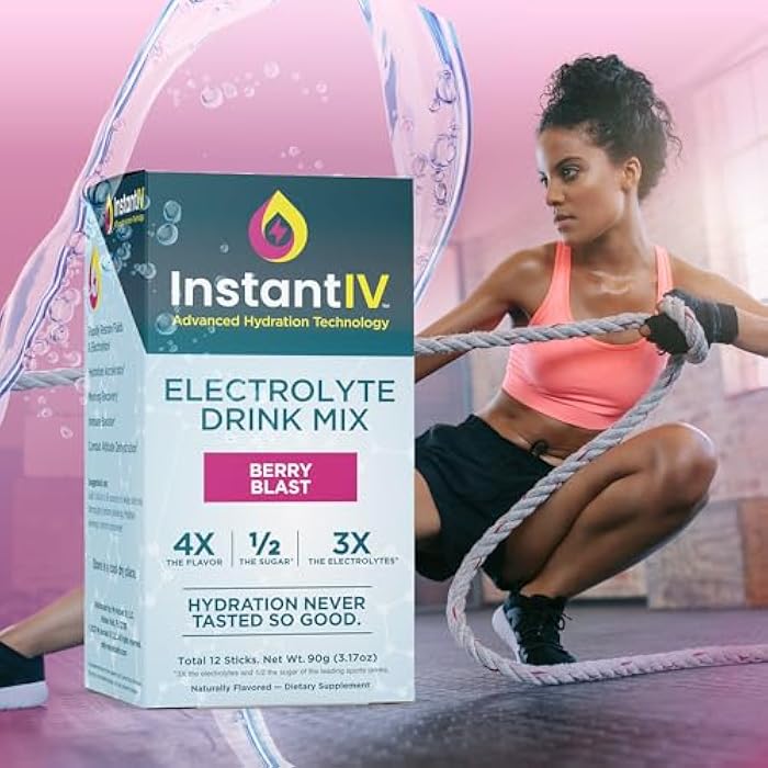 Instant IV Electrolytes Powder - 3X Electrolytes,1/2 Sugar with Vitamin C, B3, B6, Electrolytes Powder Packets for Hydration, Recovery & Immunity, Vegan & Gluten Free | Berry Blast - 12 Packets - Image 5