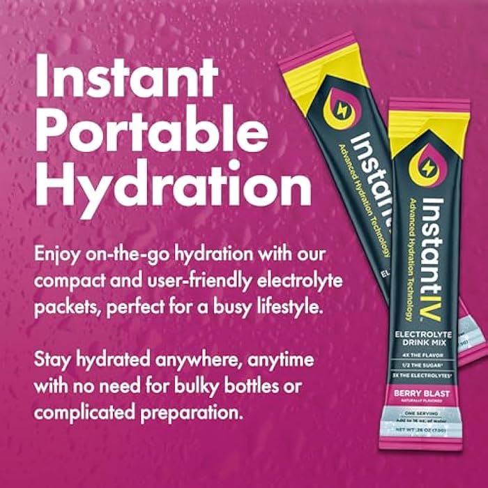 Instant IV Electrolytes Powder - 3X Electrolytes,1/2 Sugar with Vitamin C, B3, B6, Electrolytes Powder Packets for Hydration, Recovery & Immunity, Vegan & Gluten Free | Berry Blast - 12 Packets - Image 4