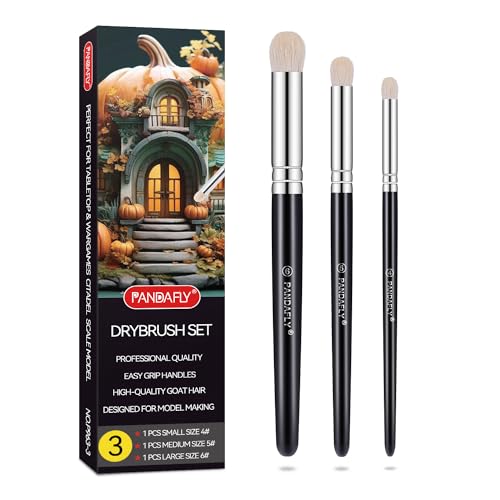 PANDAFLY Drybrush Set - 3 Sizes Hobby Detail Paint Brush Set, Acrylic Paint Brushes for Tabletop, Citadel, Scale Model, Watercolor Oil Painting - Image 1