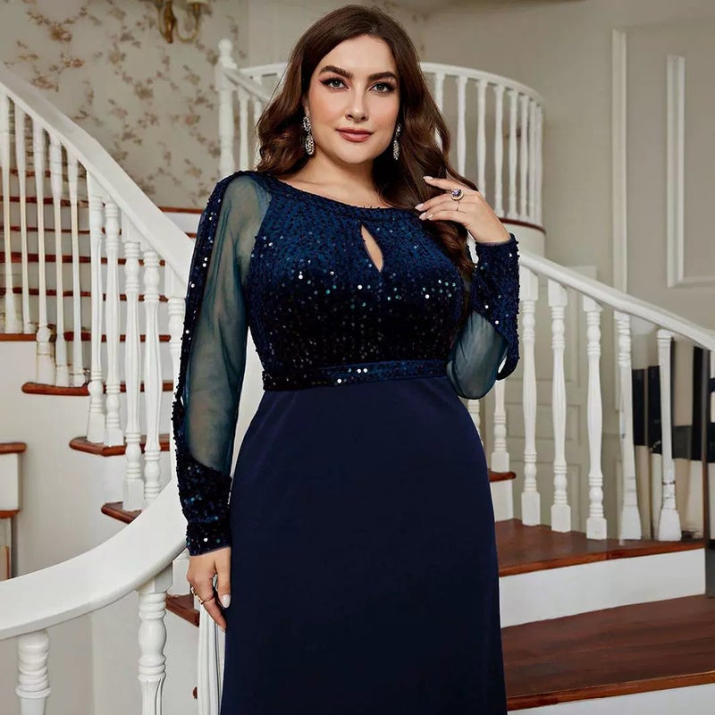 Evening Dress Plus Size Elegant Slim-Fit Solid Color Dress Party Party Banquet - Image 3