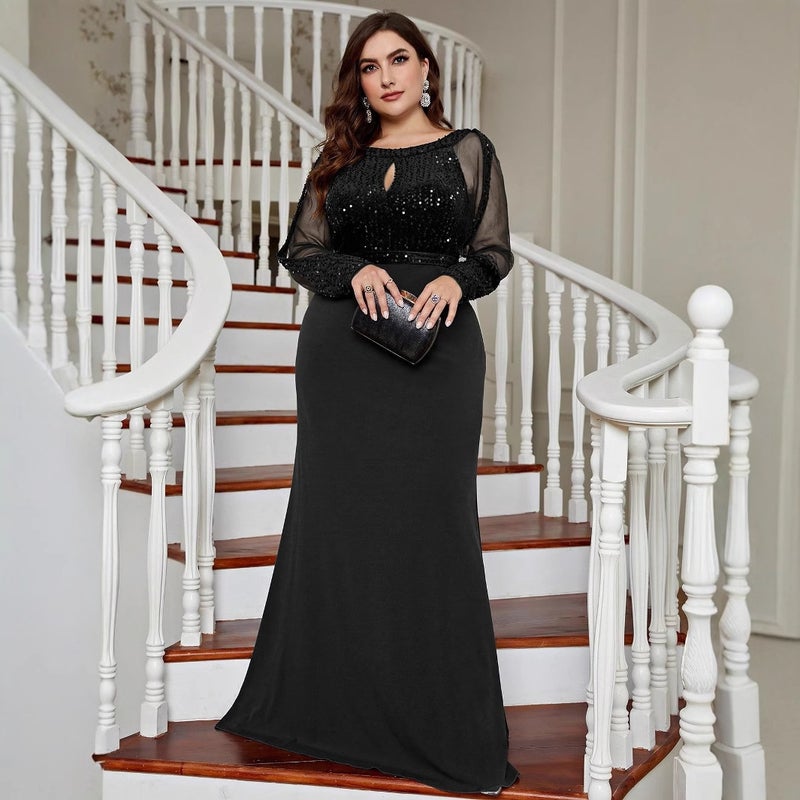 Evening Dress Plus Size Elegant Slim-Fit Solid Color Dress Party Party Banquet - Image 5